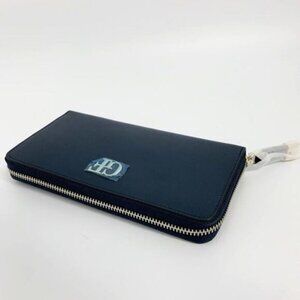 GIANFRANCO FERRE navy blue genuine LEATHER zip around WALLET MADE IN ITALY NWT